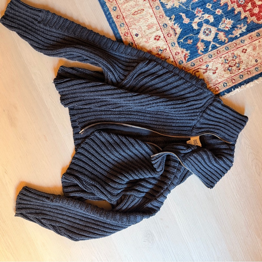 BDG Dark Gray Ribbed Zip-Up Sweater